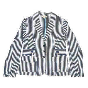 Coldwater Creek P10 Coastal Nautical Stripe Cotton Blazer Rope Detail
